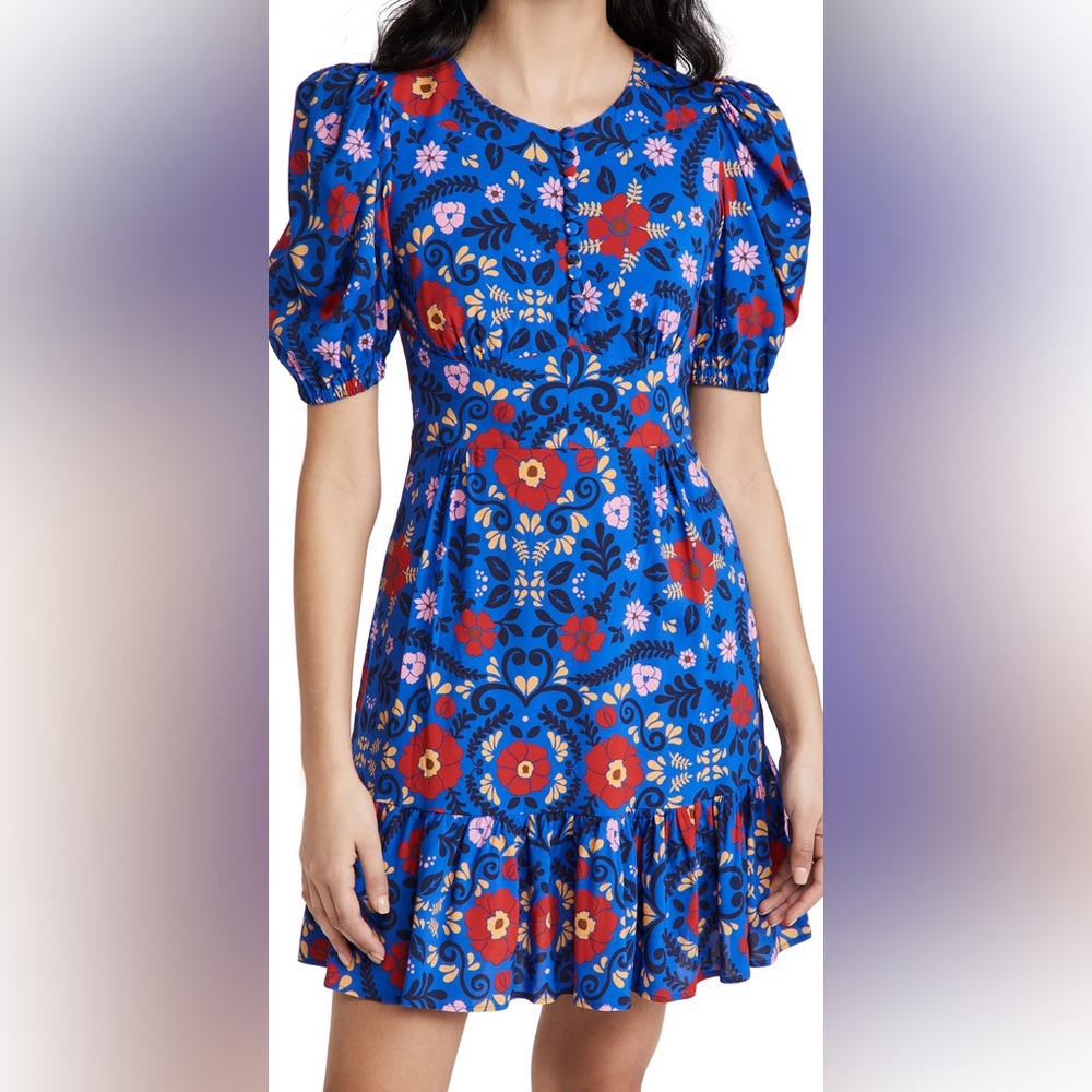 NWT LA DOUBLEJ Blue & Red Floral Coquette Dress | S